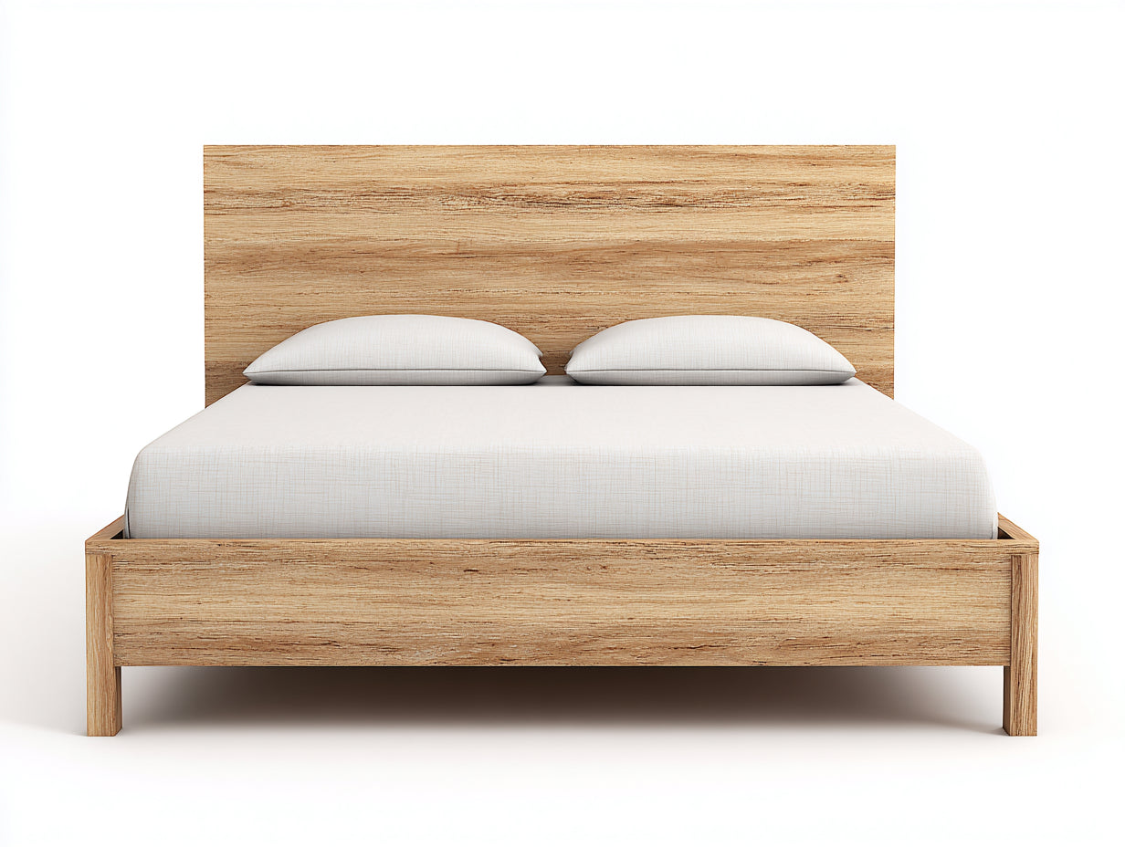 Lit double - bois - 206x166x108 cm - chêne naturel - rustique