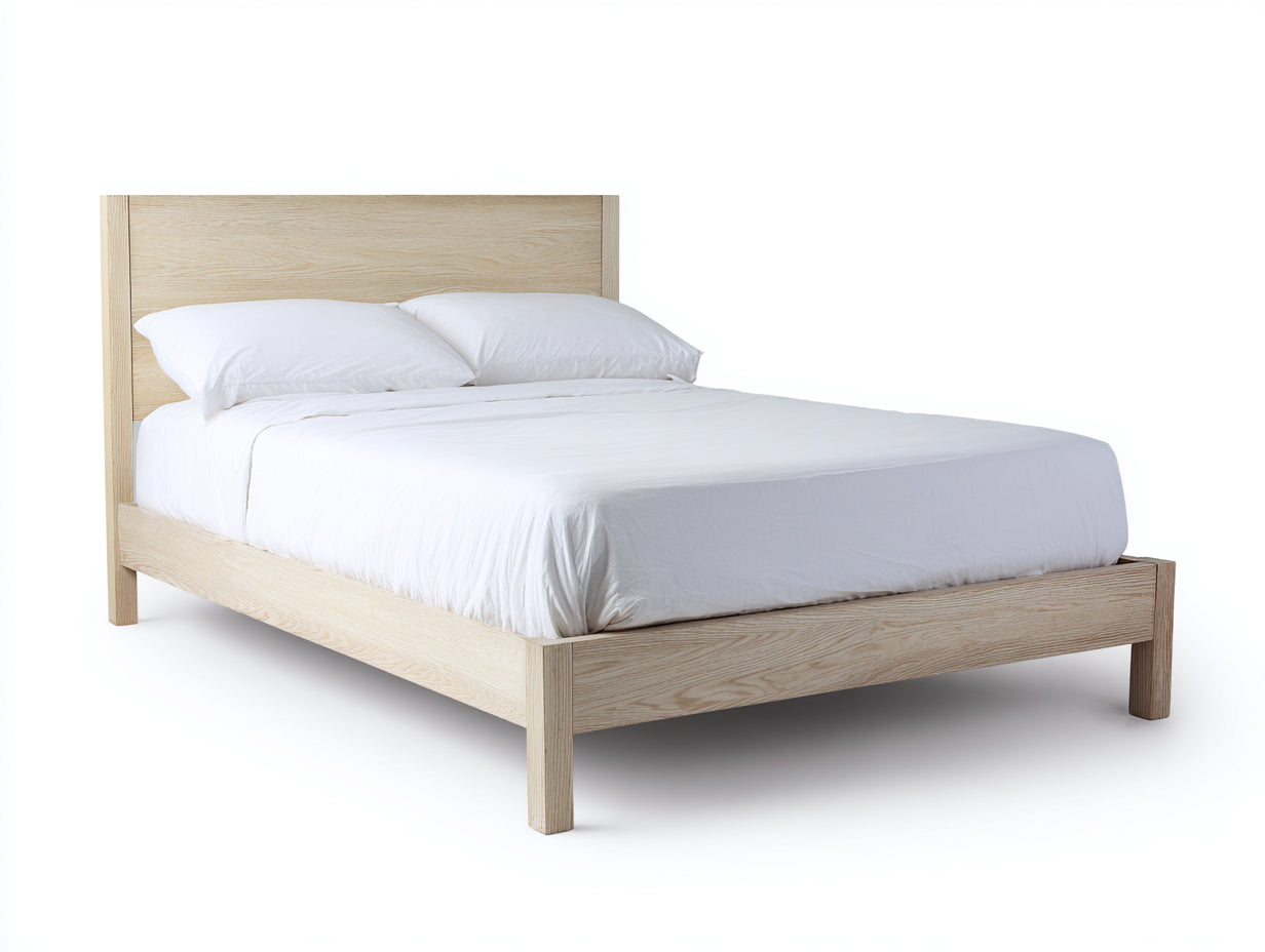 Lit double - bois - 205x165x105 cm - chêne blanchi - naturel