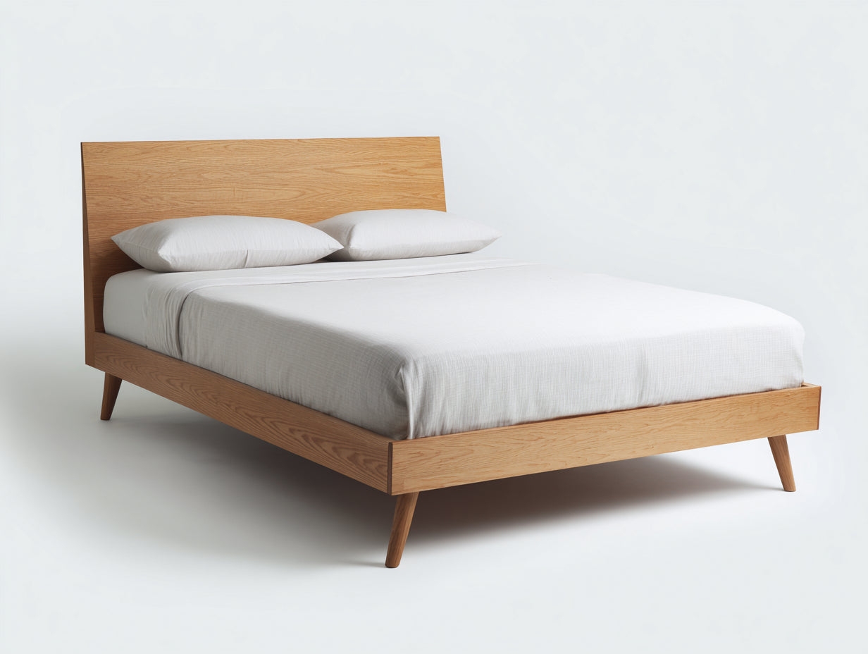Lit double - bois - 205x165x98 cm - chêne miel - scandinave