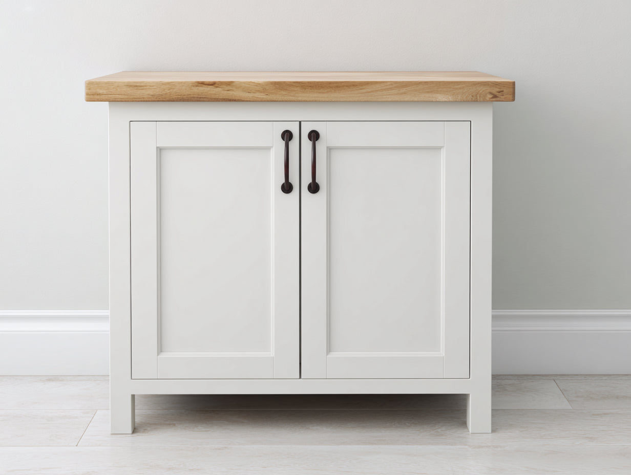 Buffet - bois - métal - 105x50x88 cm - blanc cassé-bois naturel - style campagne
