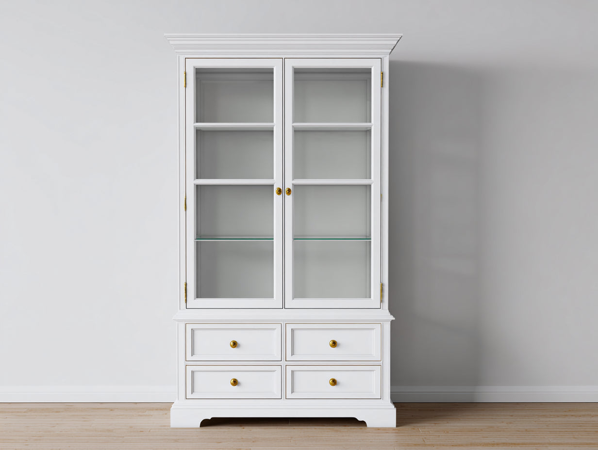 Vitrine - bois - verre - métal - 105x45x200 cm - blanc-verre transparent - style classique