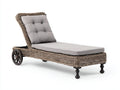 Bain de soleil - rotin - tissu - 200x74x90 cm - taupe naturel-gris clair - style vintage