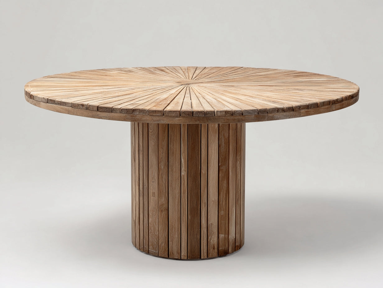 Table de jardin - bois - 150x150x76 cm - teck vieilli - style contemporain