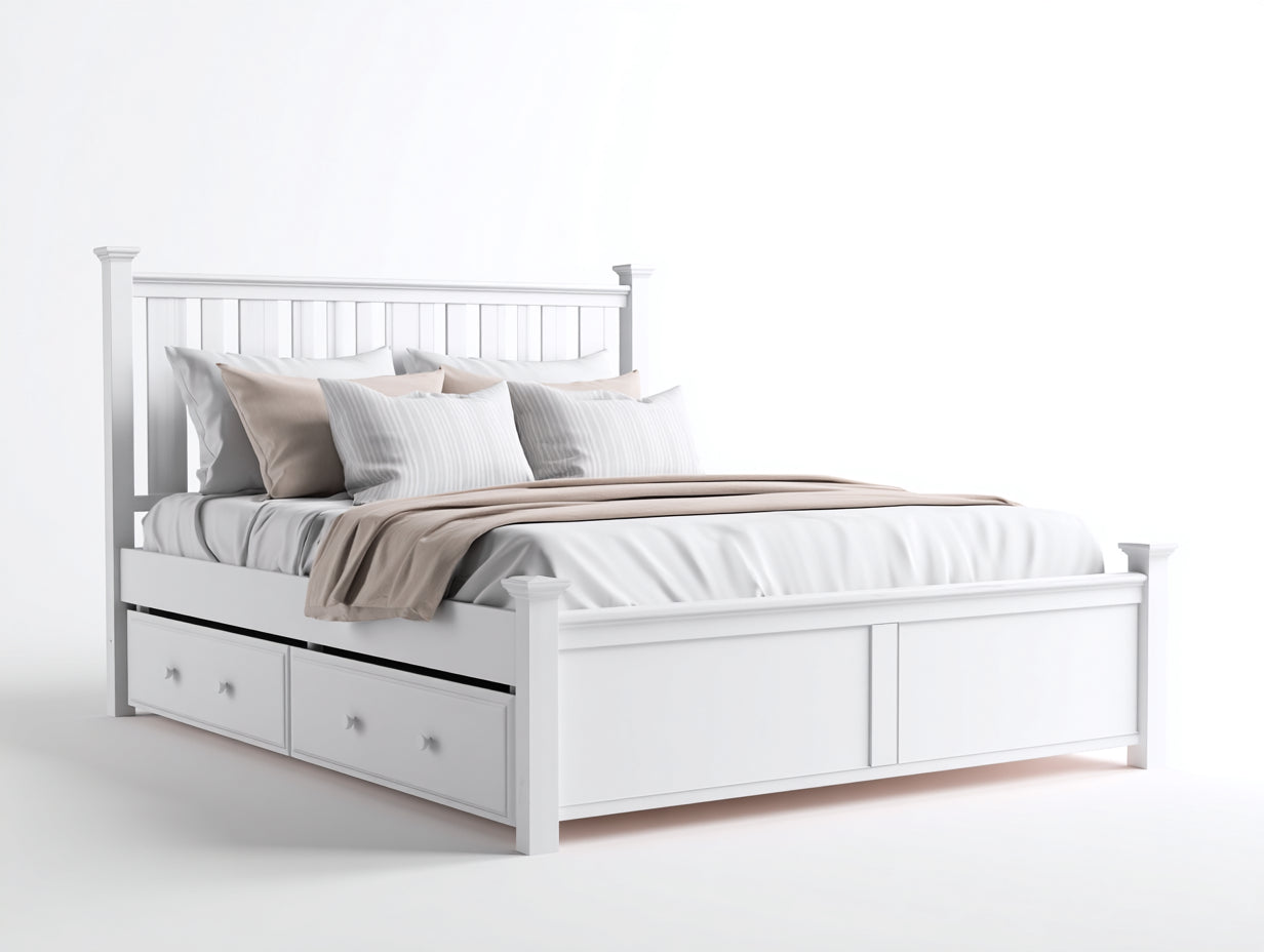 Lit double - bois - 210x170x115 cm - blanc - classique