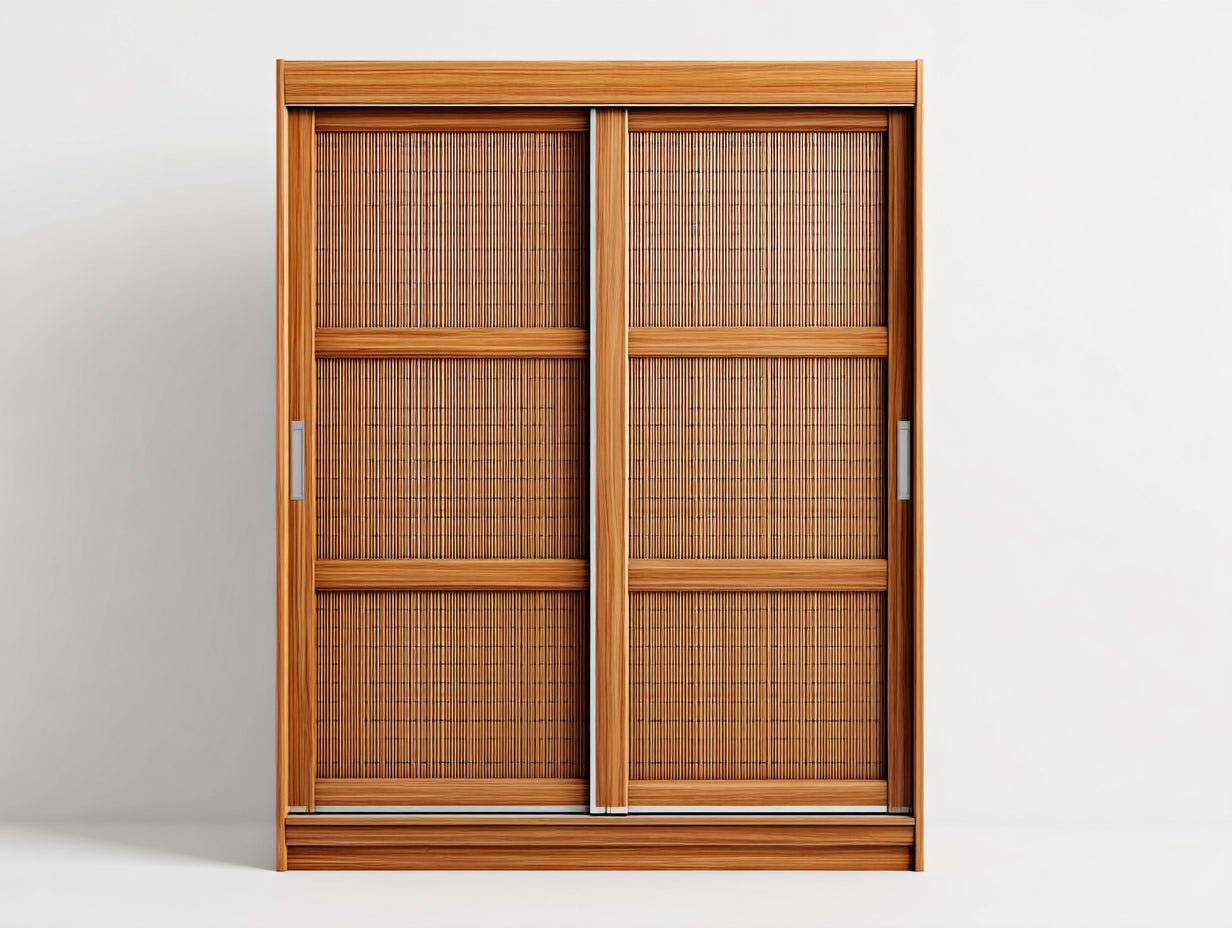 Armoire - bois-rotin - 140x55x195 cm - miel naturel - bohème