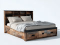 Lit double - bois-métal - 218x168x120 cm - bois recyclé-noir - industriel